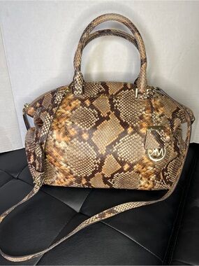 Michael Kors Embossed Leather Snakeskin Python Print Riley Satchel Hand Bag